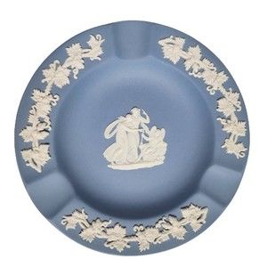 Wedgwood Blue White Jasperware Ashtray 3 Slots Cupid Asleep England